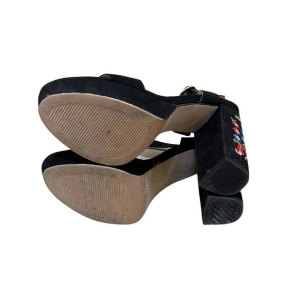 Sophie17 Heels Women 7.5 Black Flora Platform Floral Party Prom Going Out Chunky - Picture 6 of 8